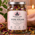 Wellness yoga & 4ever herbal Yoni Steam Herbal Blend in a clear 4 oz jar with a silver lid.